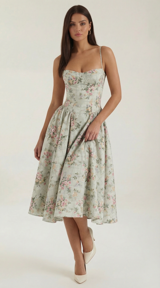 Corset Midi Dress in Elegant Fabric - Perfect for Formal Events and Special Occasions